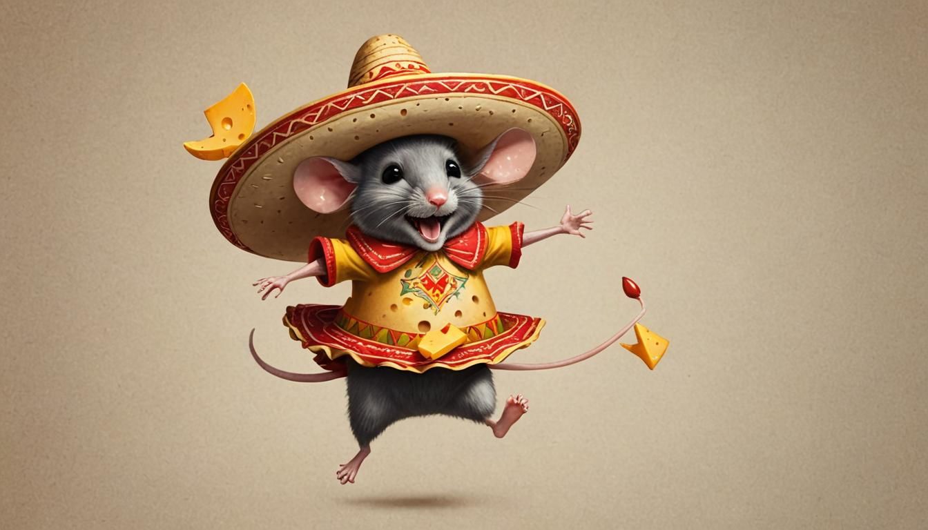 Cute Mouse Dancing on Sombrero with Cheese