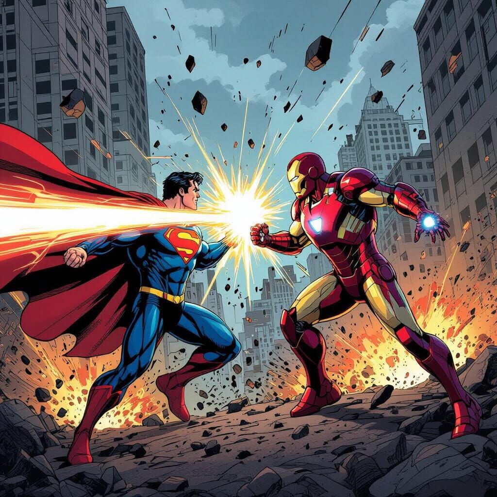 Superman vs Iron Man Epic Battle in Comic Style