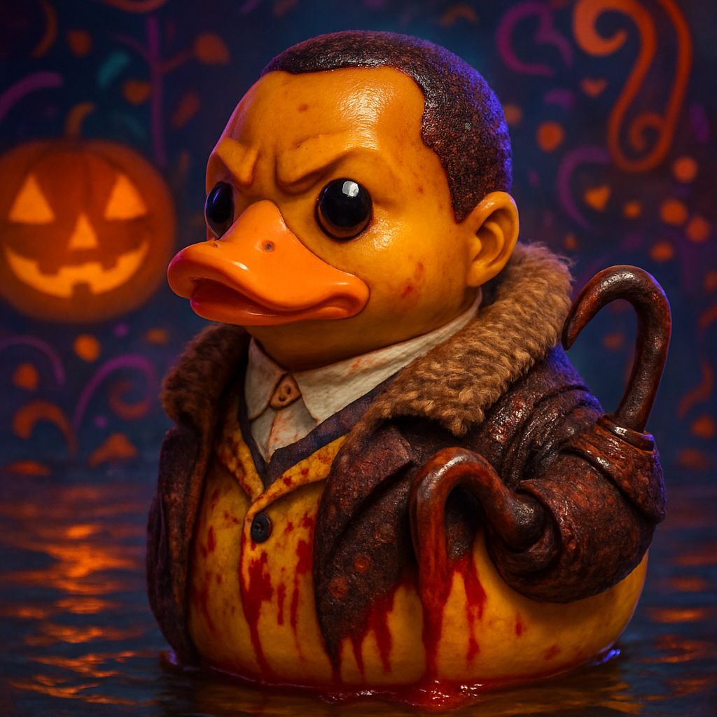 Candyman rubber ducky Halloween art vibrant colorful whimsy hyper detailed perfect lighting