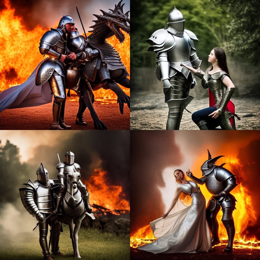 Medieval Knight Rescuing Damsel from Dragon