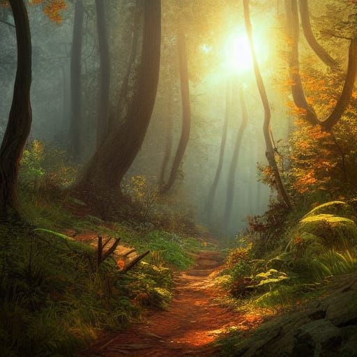 Lush Hiking Trail, Hyperdetailed Digital Art