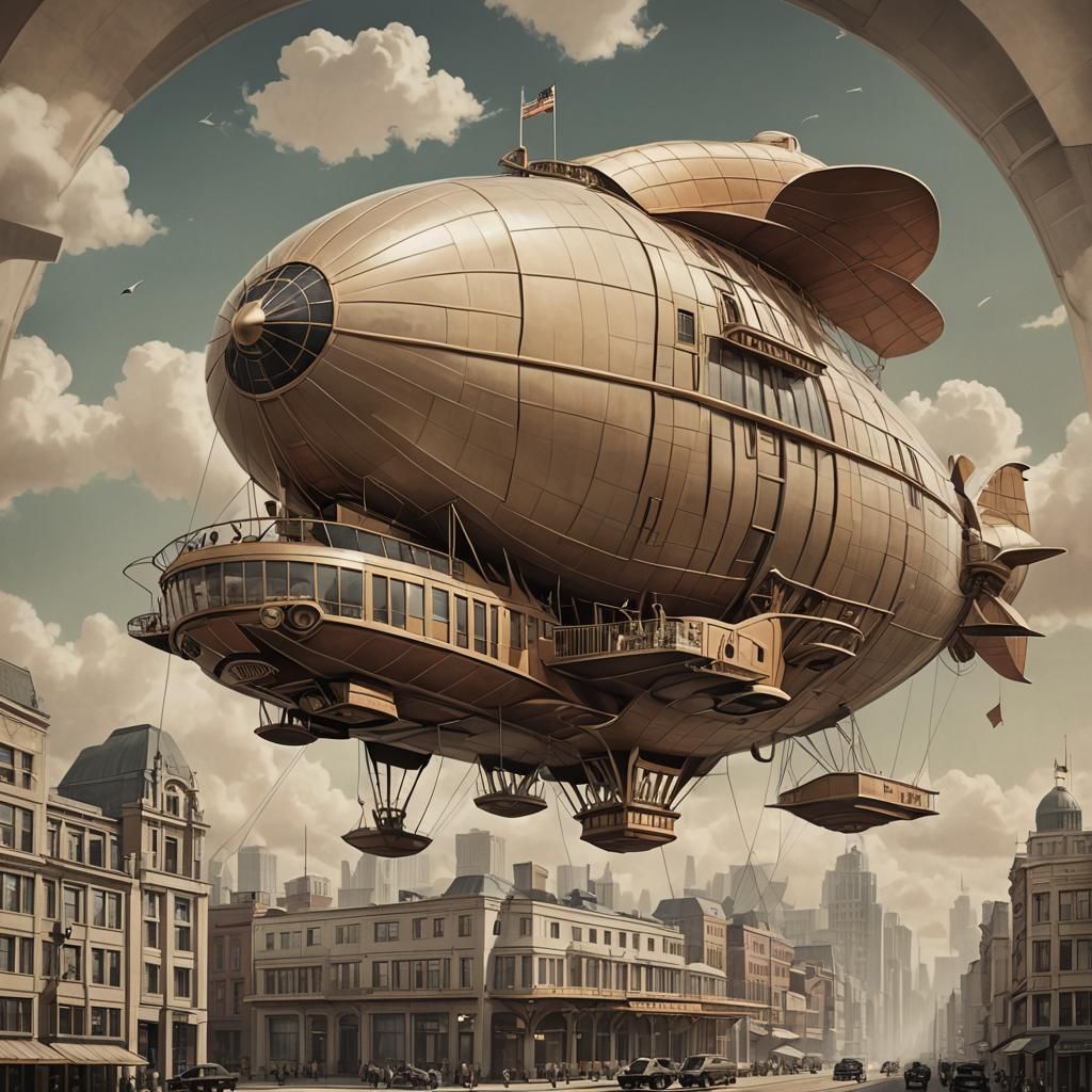 Art Deco Airship in Flight