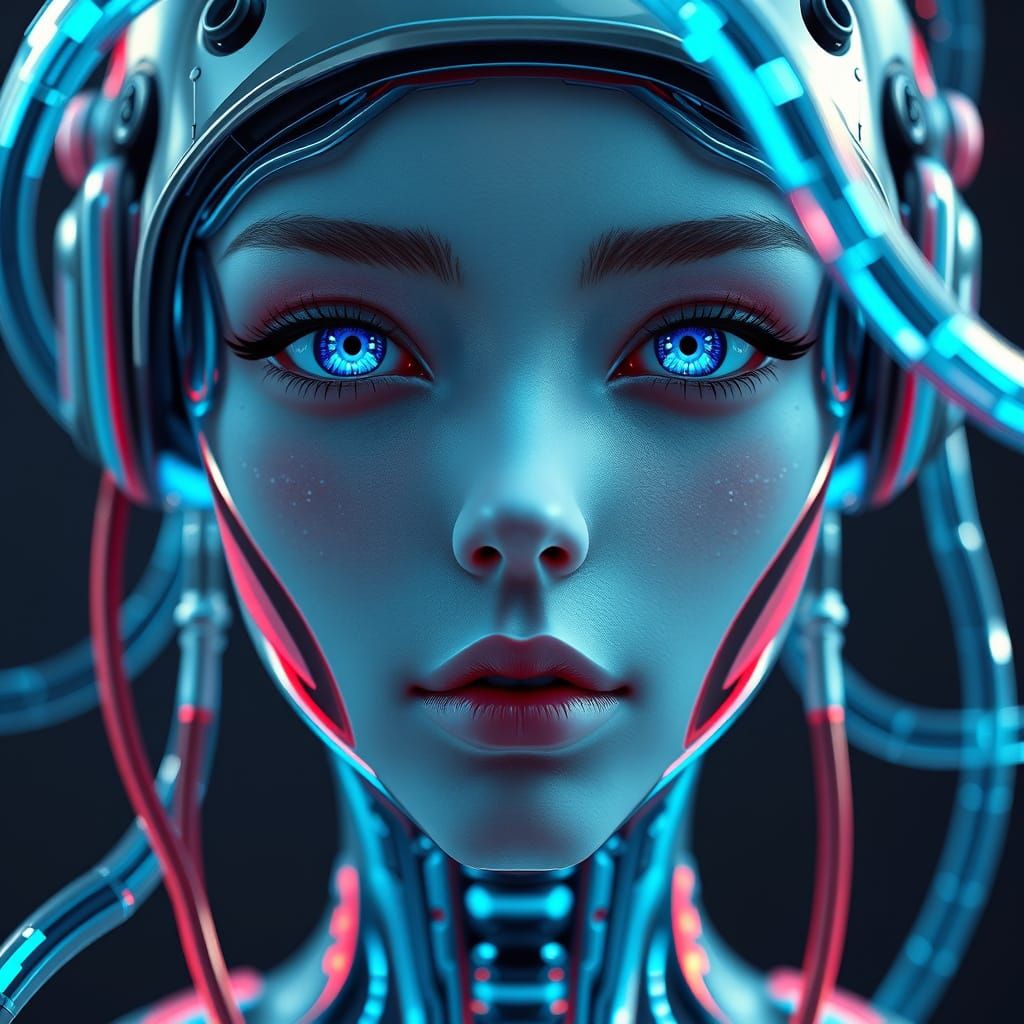 Android Portrait with Flowing Fluid in Anime Style