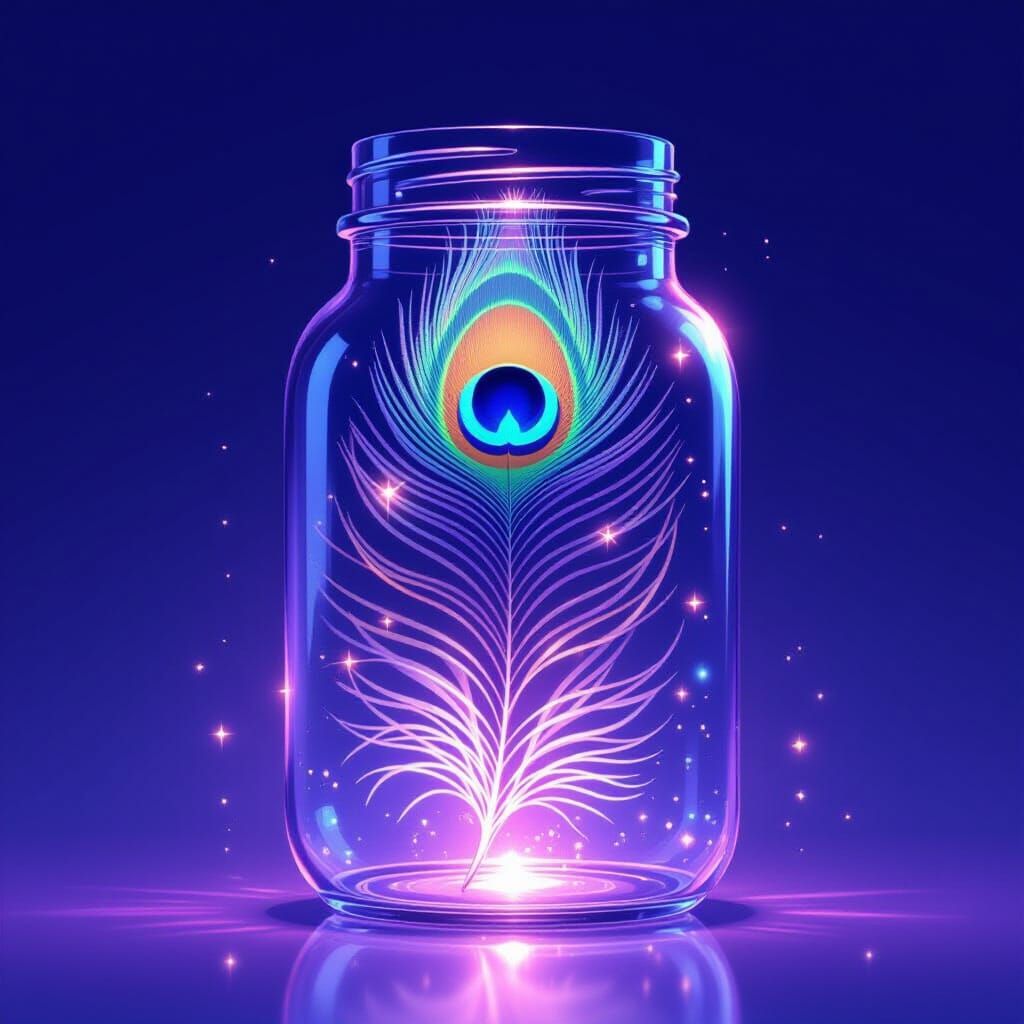 Ethereal Peacock Feather in Luminous Jar