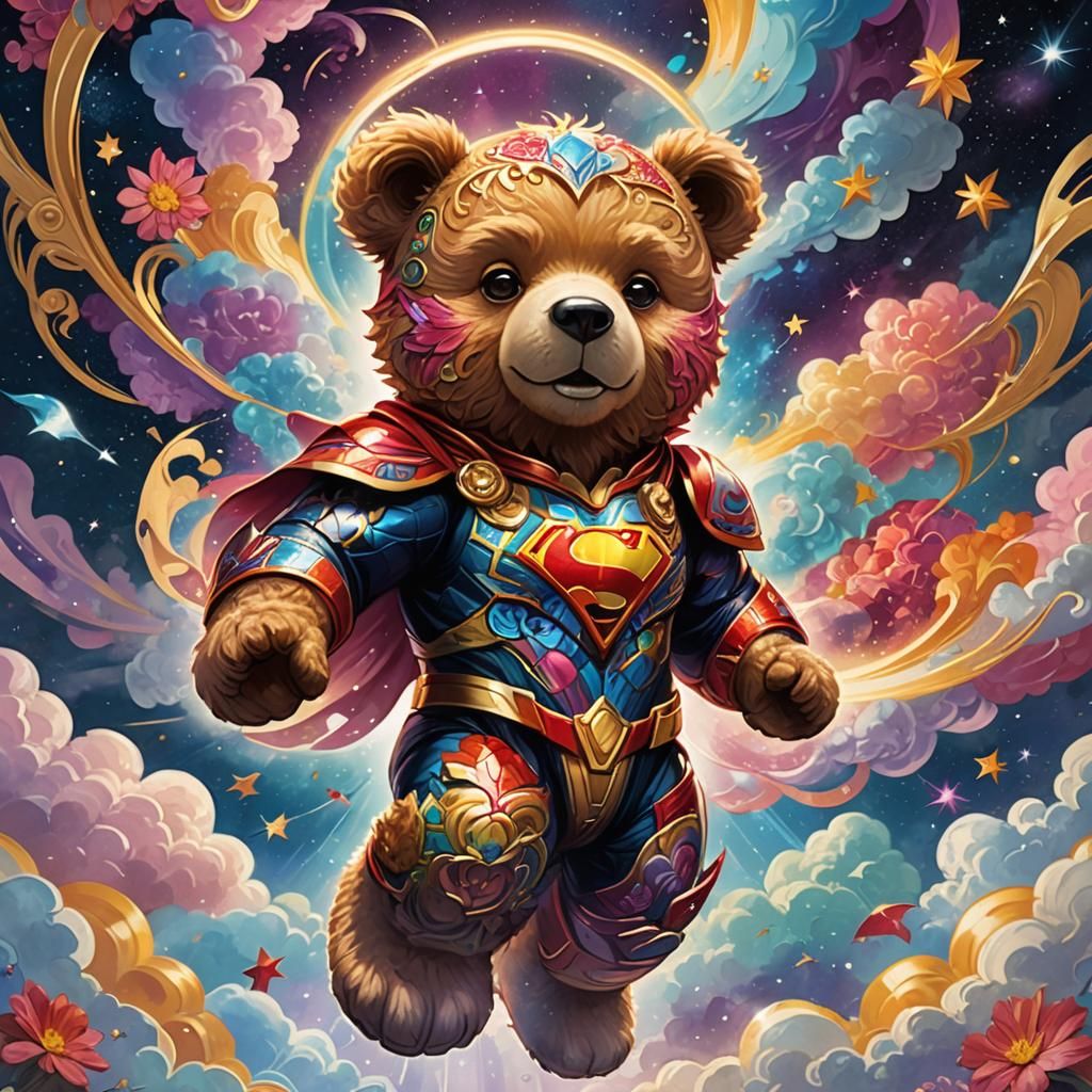Superhero Teddy Bear Concept Art in Art Nouveau Style