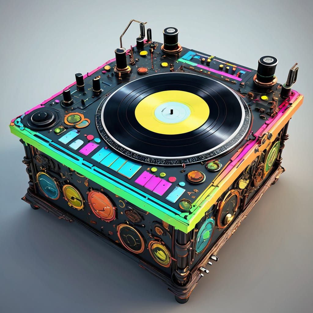 Vibrant Music Notes Form Steampunk DJ Console