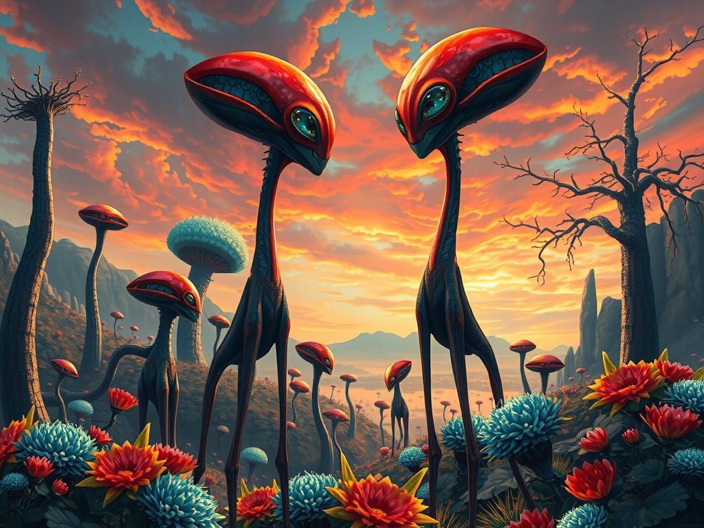 Surreal Alien Beings in Hyperrealistic Style