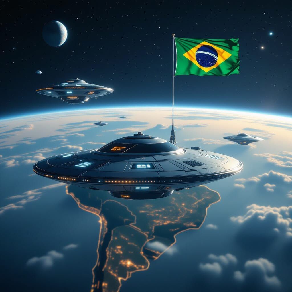 Extraterrestrials Over Brazil in Retro Sci-Fi Style