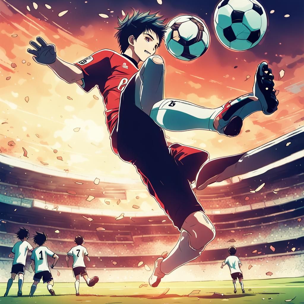 Dynamic Bicycle Kick in Manga Anime Style