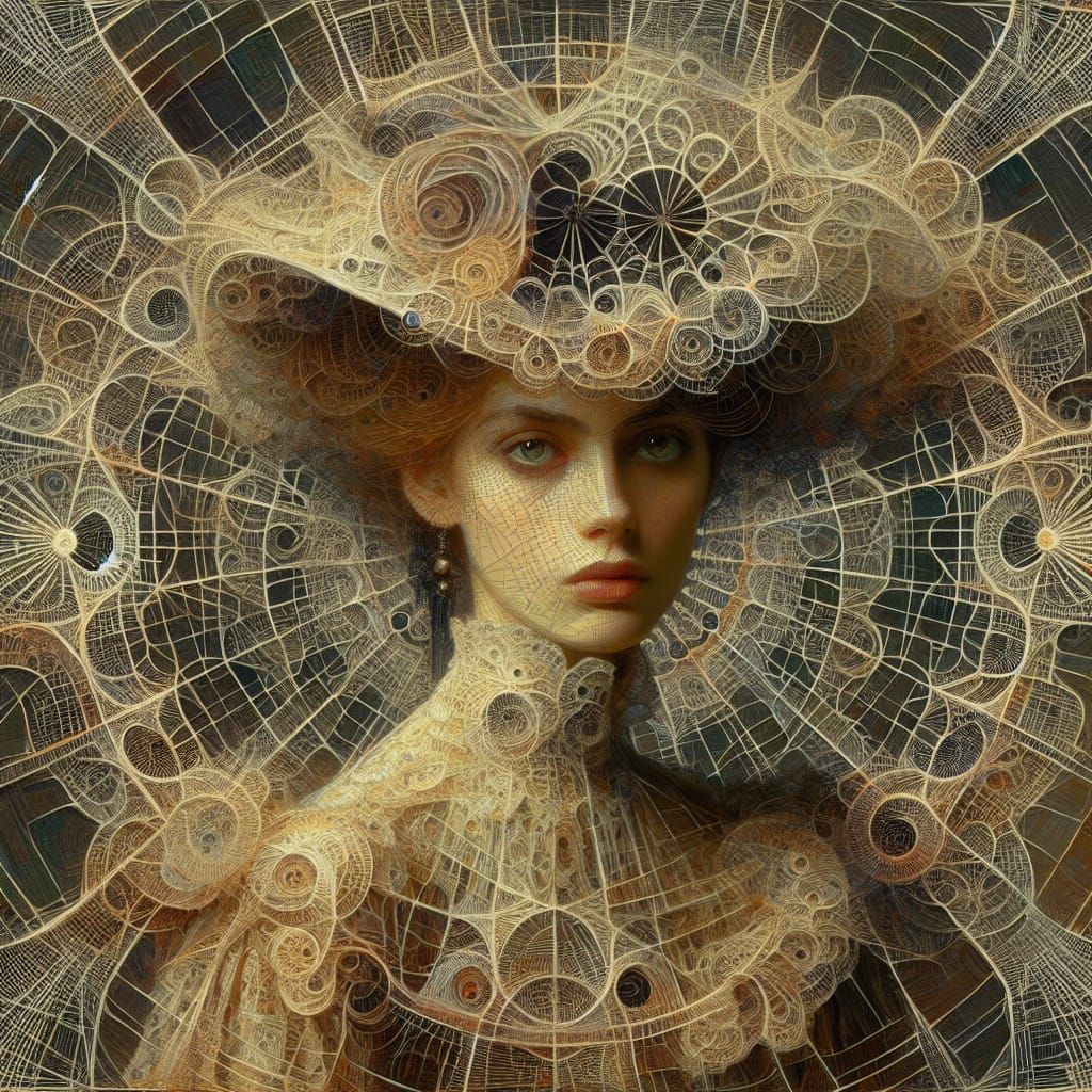 Victorian Portrait with Spiderweb Design