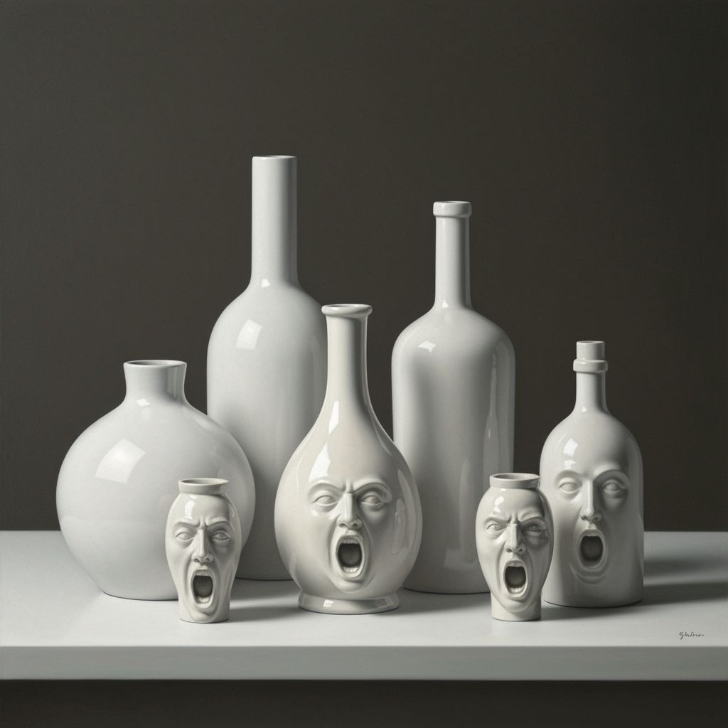 Monochromatic Still Life with Sculpted Vases as Painting