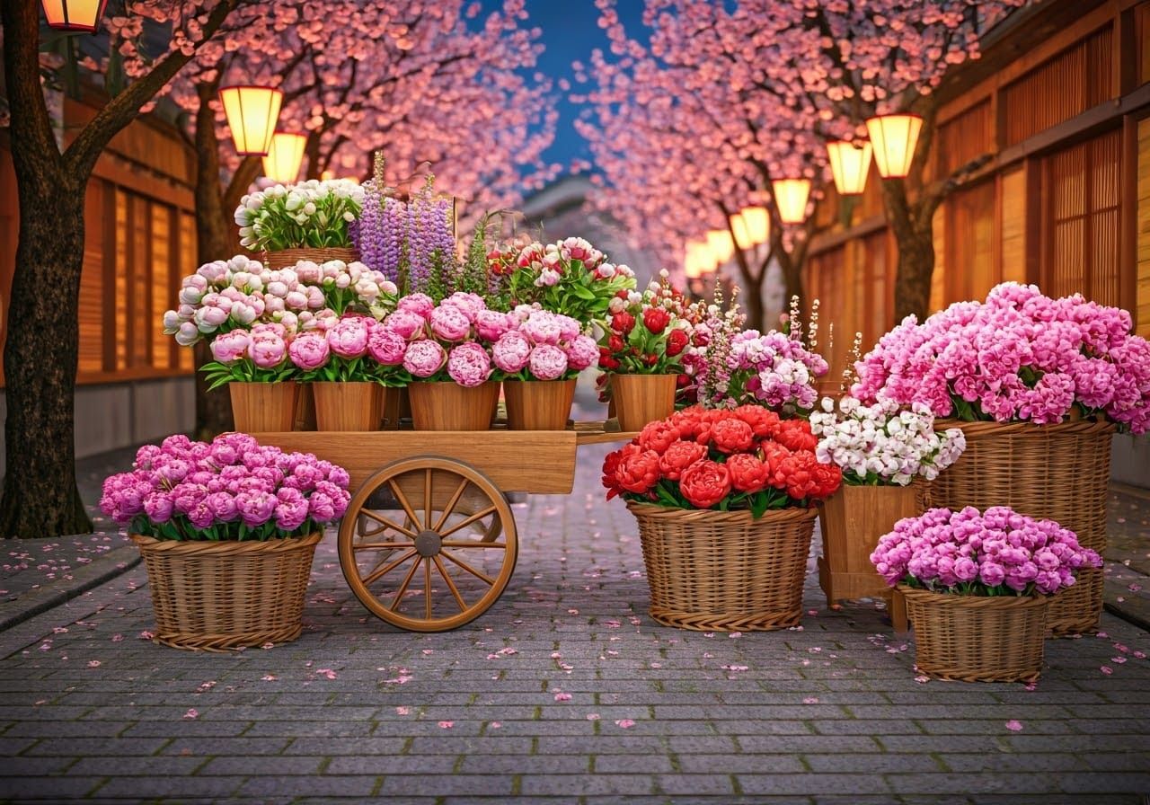 Surreal Flower Cart in Whimsical Japanese Style