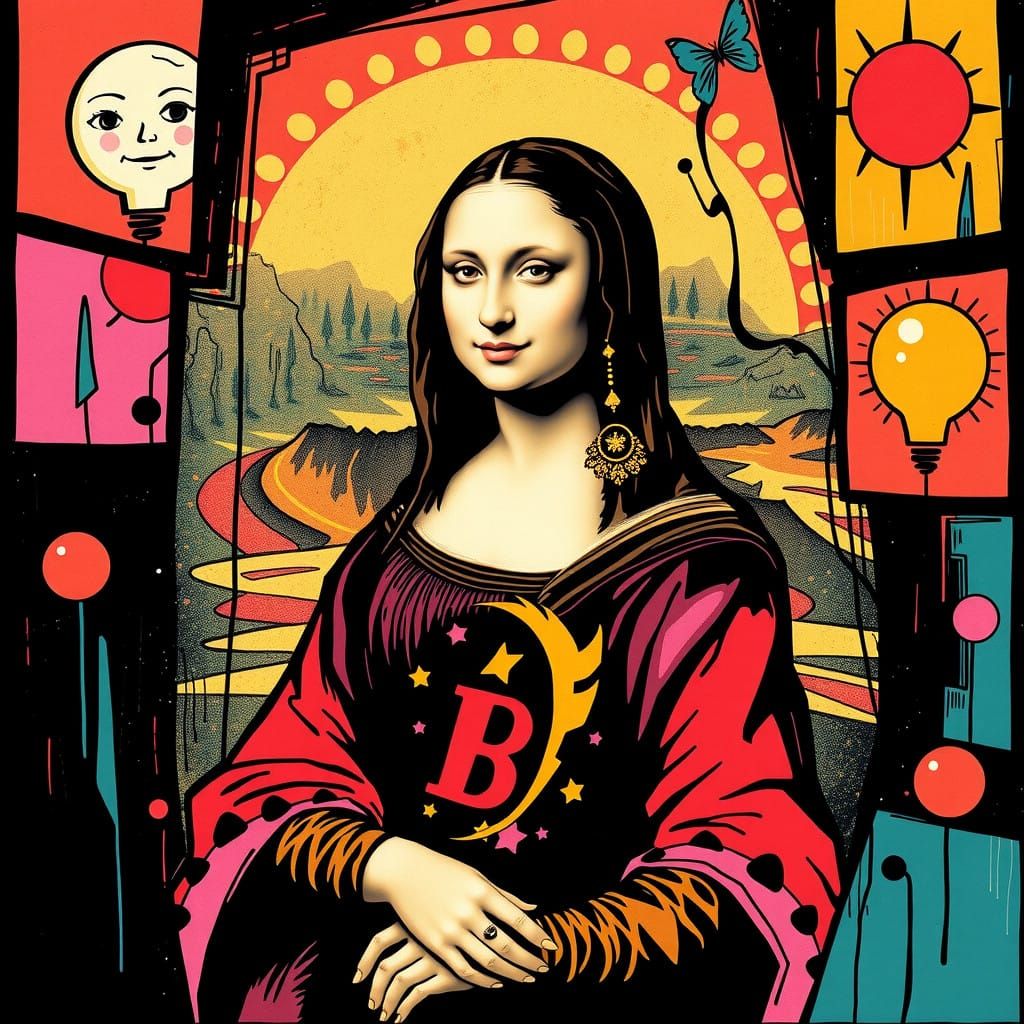 Pop Art Mona Lisa in Comic Book-Inspired Scene