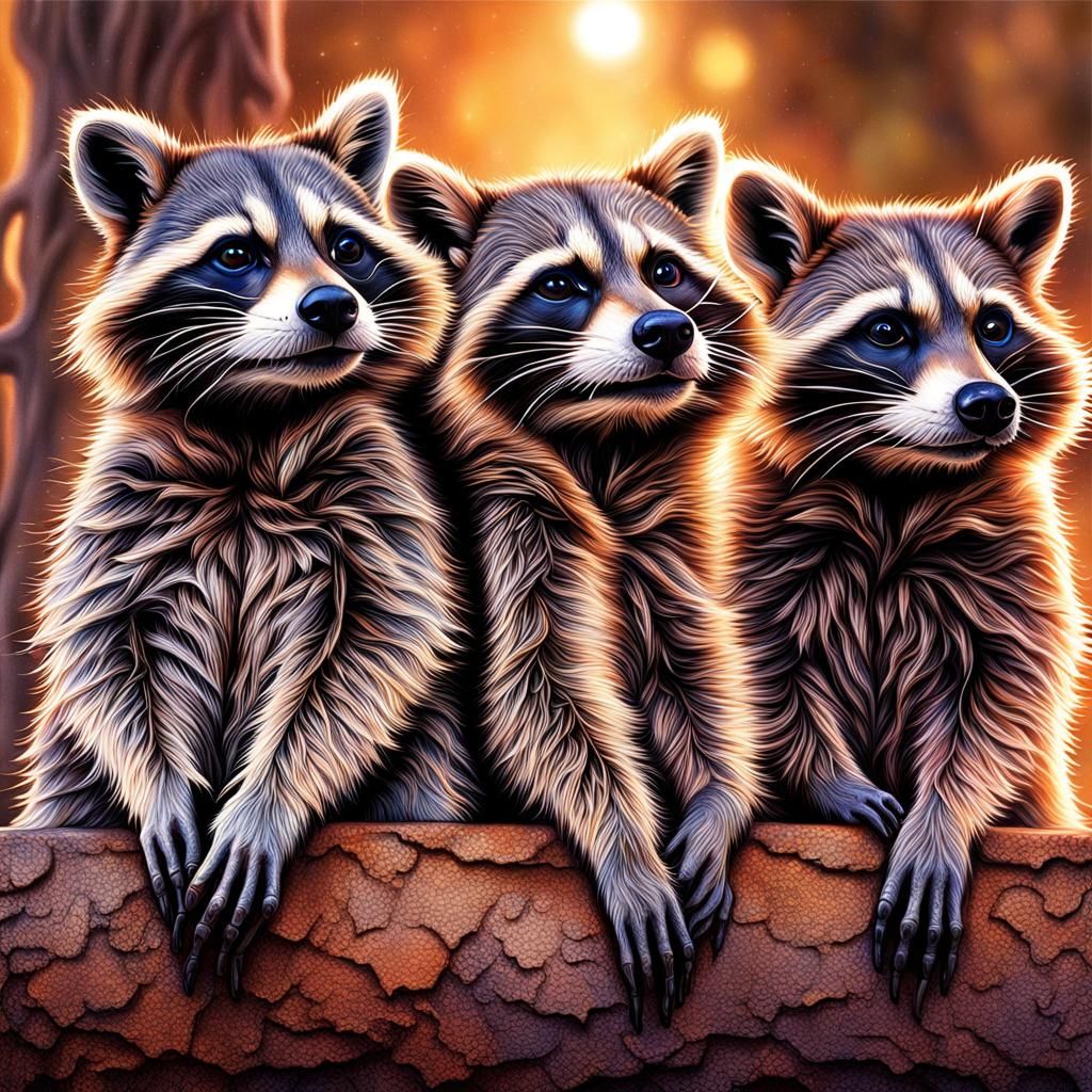 Hyperrealistic Raccoons Staring into Space