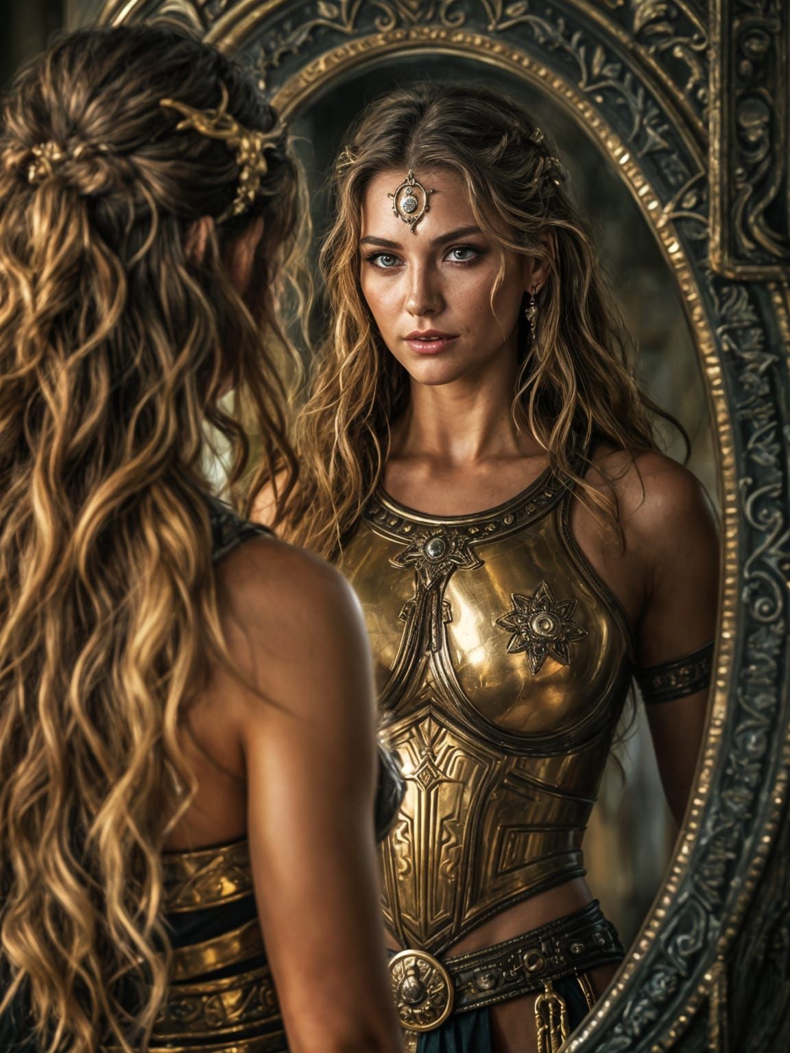 Amazonian Warrior-Priestess in Polished Bronze Style