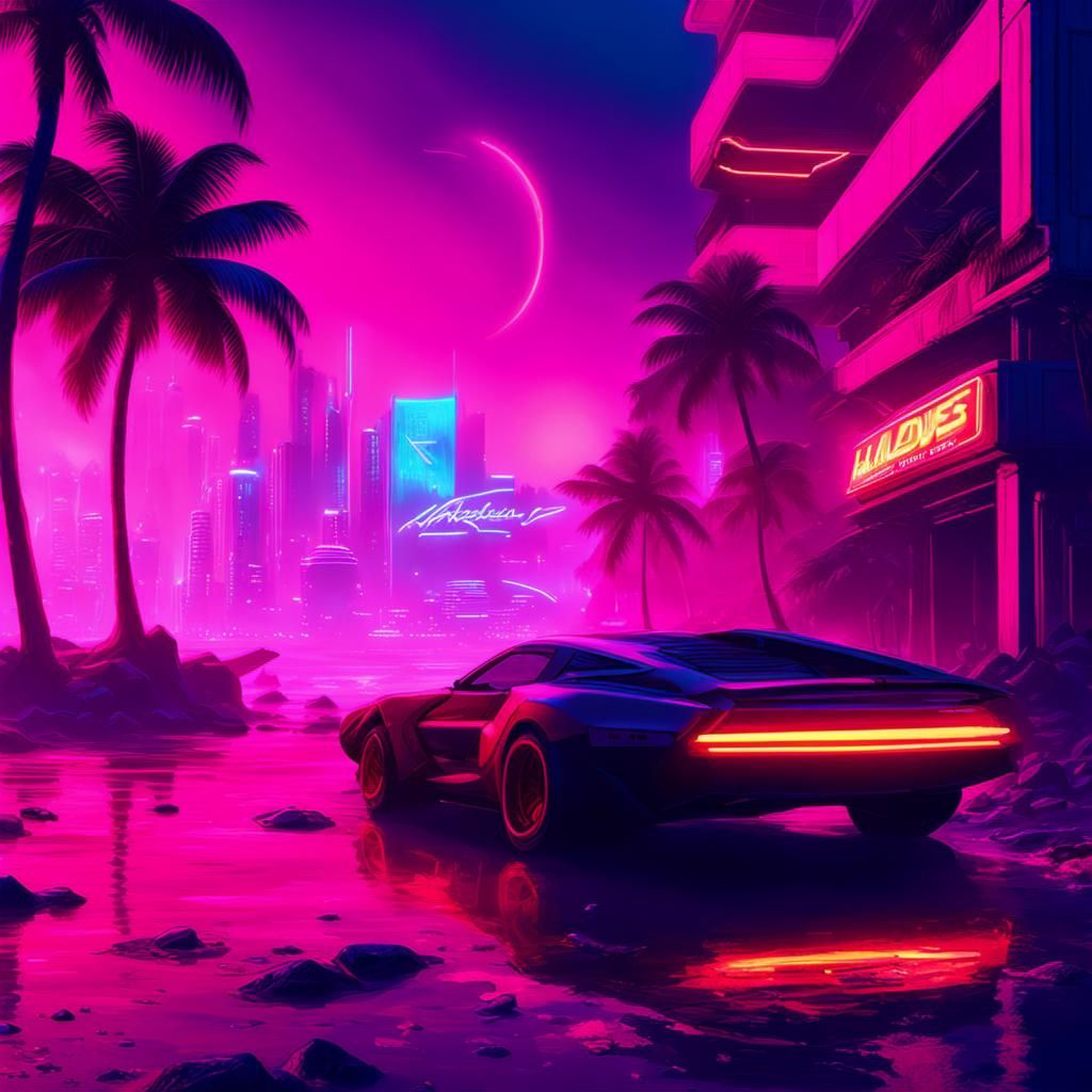 Cyberpunk Maldives in Neon Style
