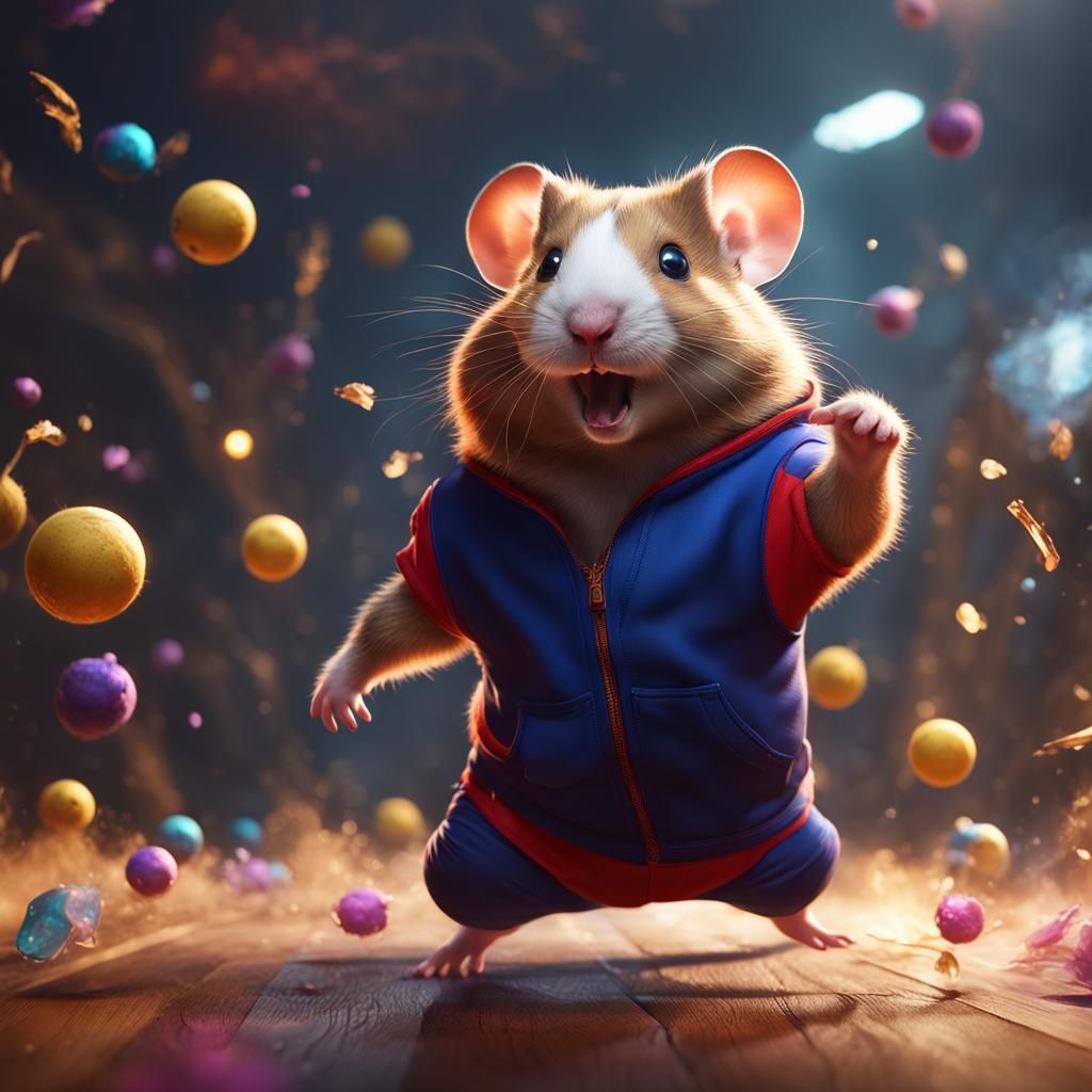 Dancing Hamster in Workout Clothes, Detailed Matte Painting