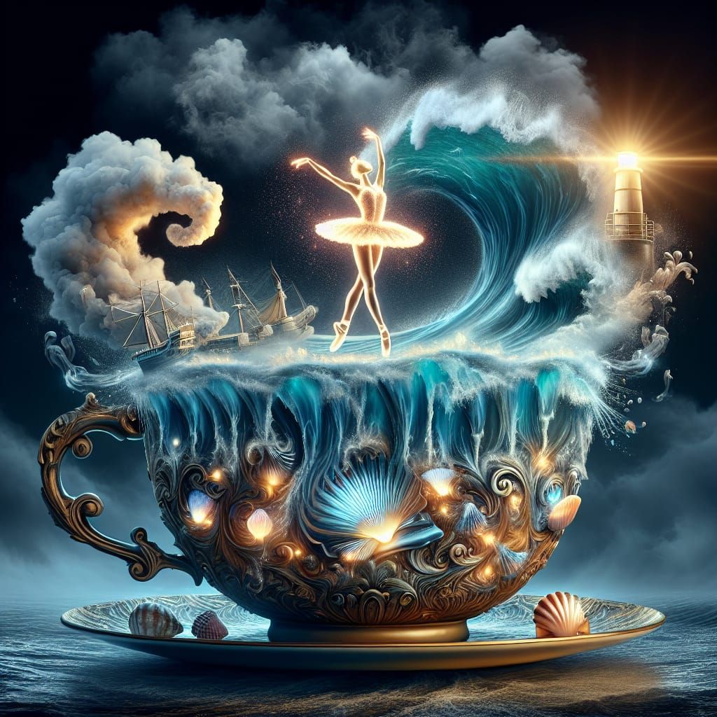 Ocean Teacup with Ballerina in Surreal Style