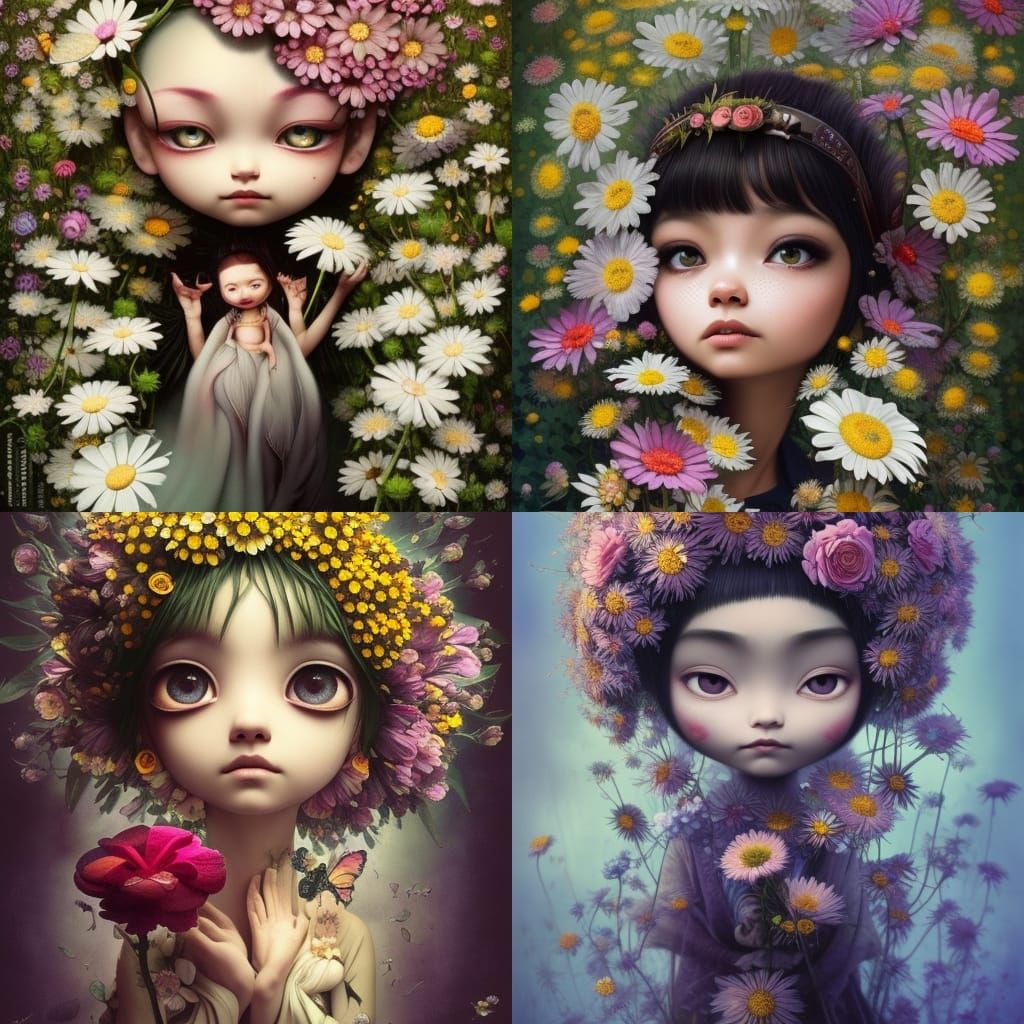 Gorgeous Flower Princess Portrait in Biopunk Style