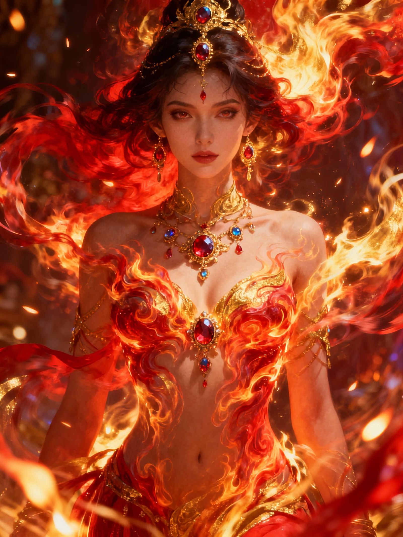 Fiery Djinn with Jewel Embellishments