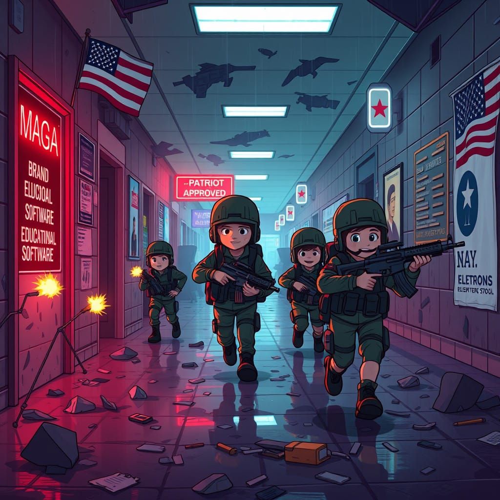 Dystopian Elementary School in Cyberpunk USA