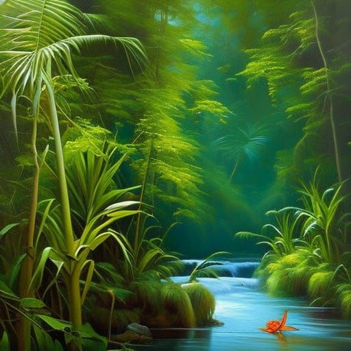 Lush Jungle Fauna in Gurney-Style Oil Painting