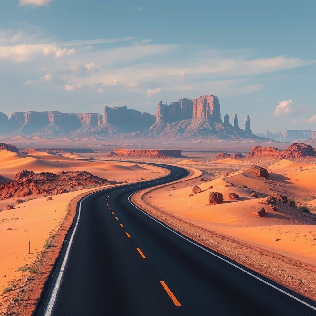 Desert Road in Realistic Digital Art Style