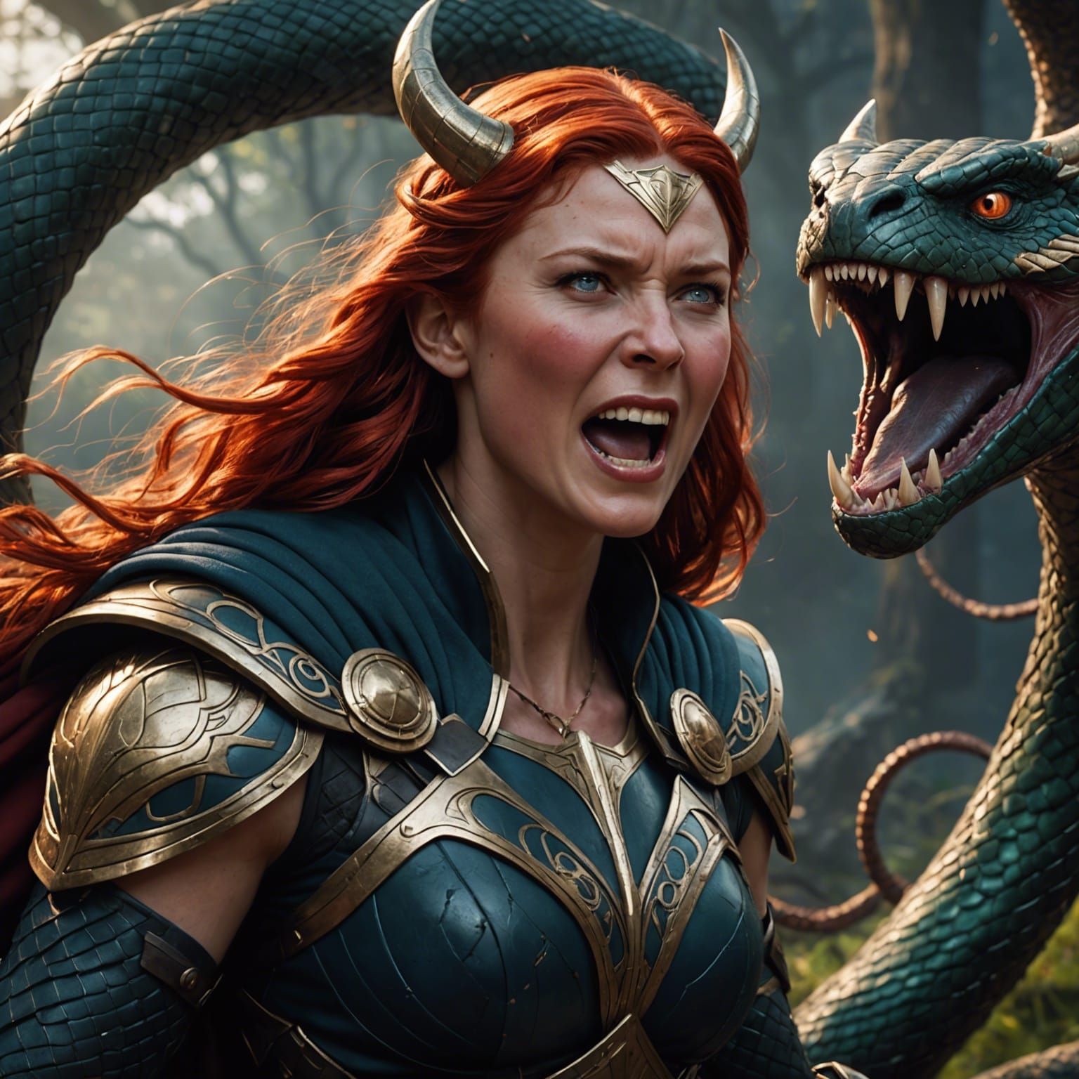 Lady Thor's Perilous Encounter with Giant Snake
