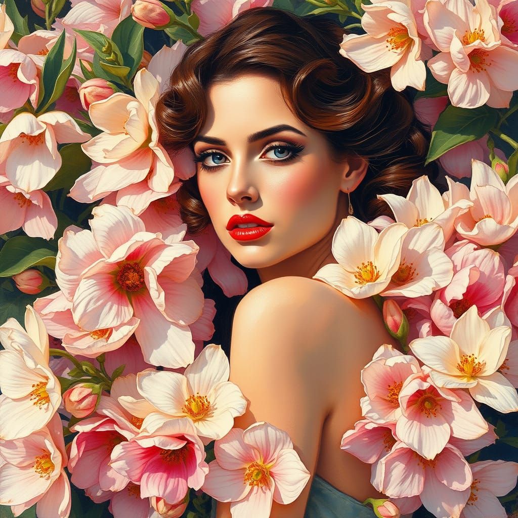 Ethereal Femme in Vibrant Gouache Masterpiece