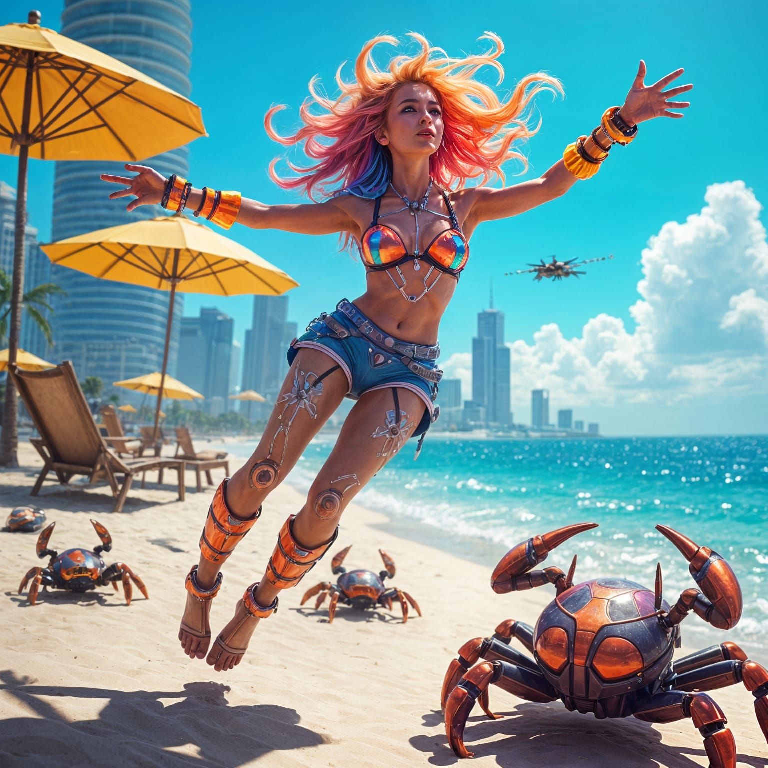 Spark on Futuristic Beach with Gravity Cuffs