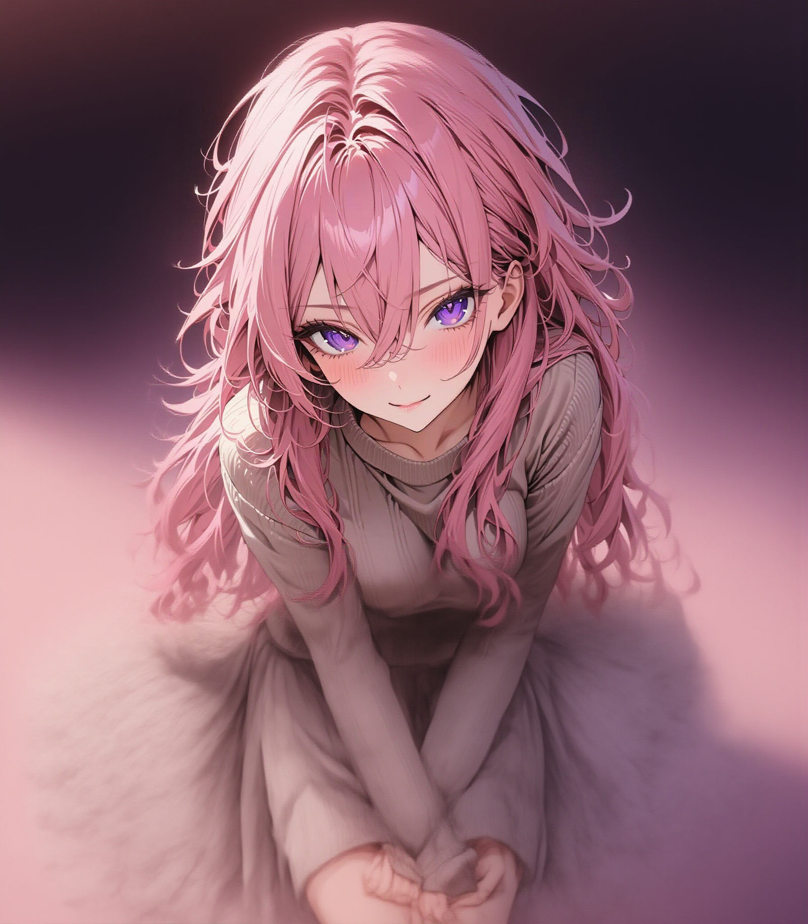 Pink-Haired Girl with Expressive Eyes