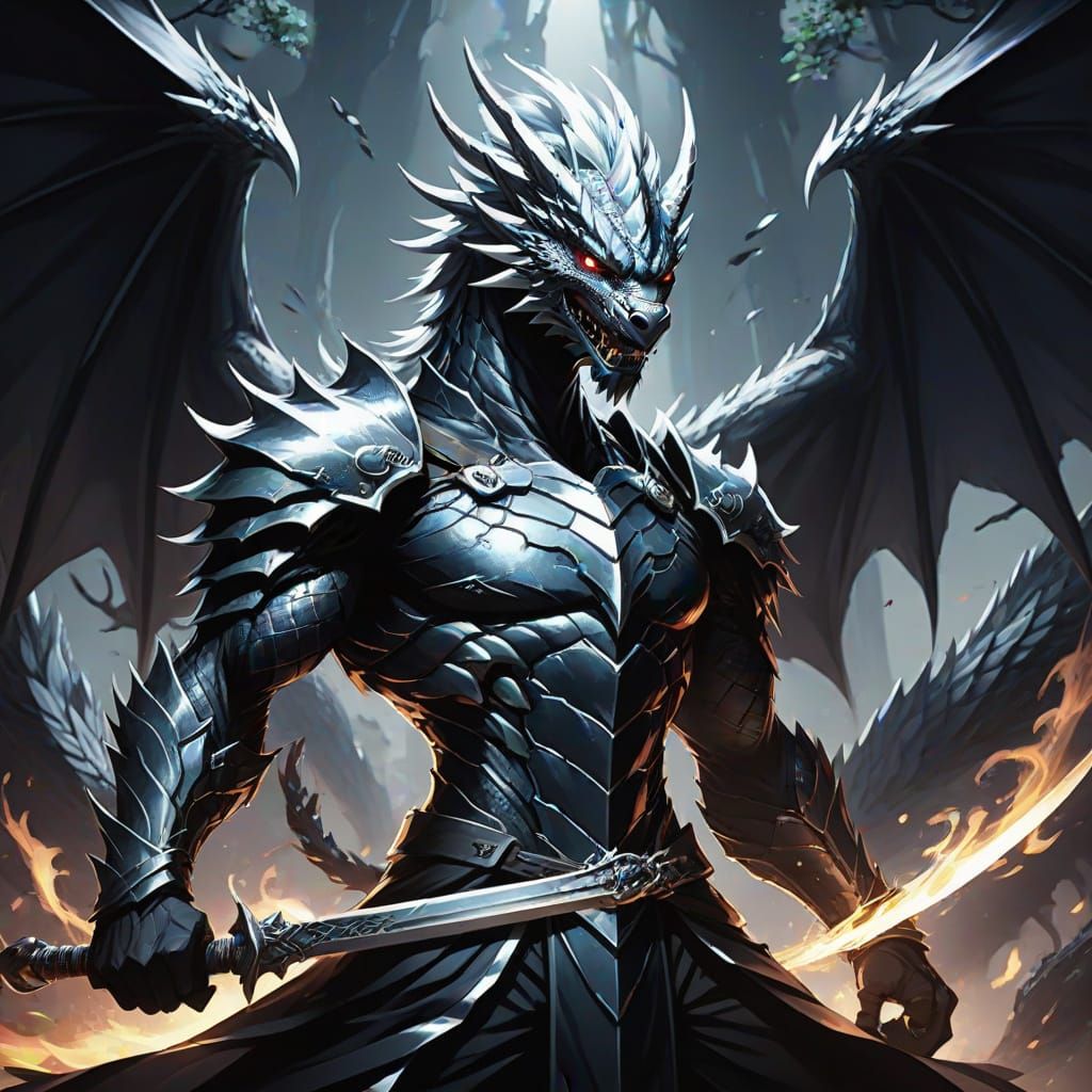 Cyberpunk-Inspired Silver Dragon Born Druid