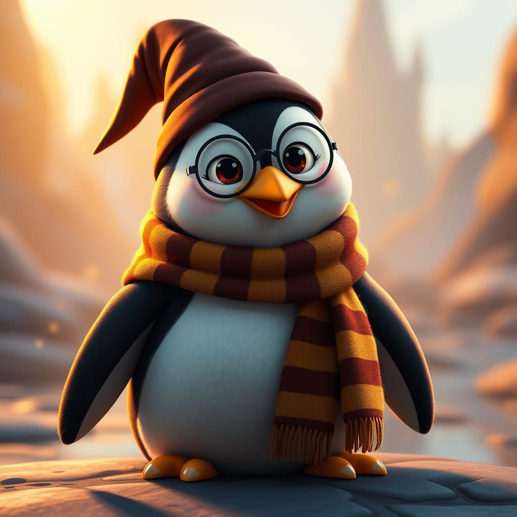 Penguin as Harry Potter in Cartoon Style