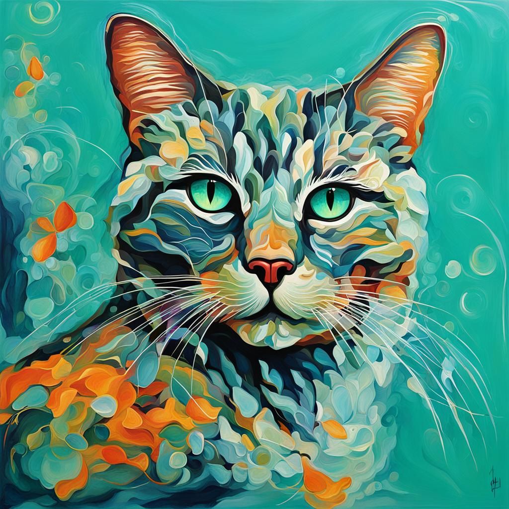 Abstract Aquamarine Cat in Fine Detail