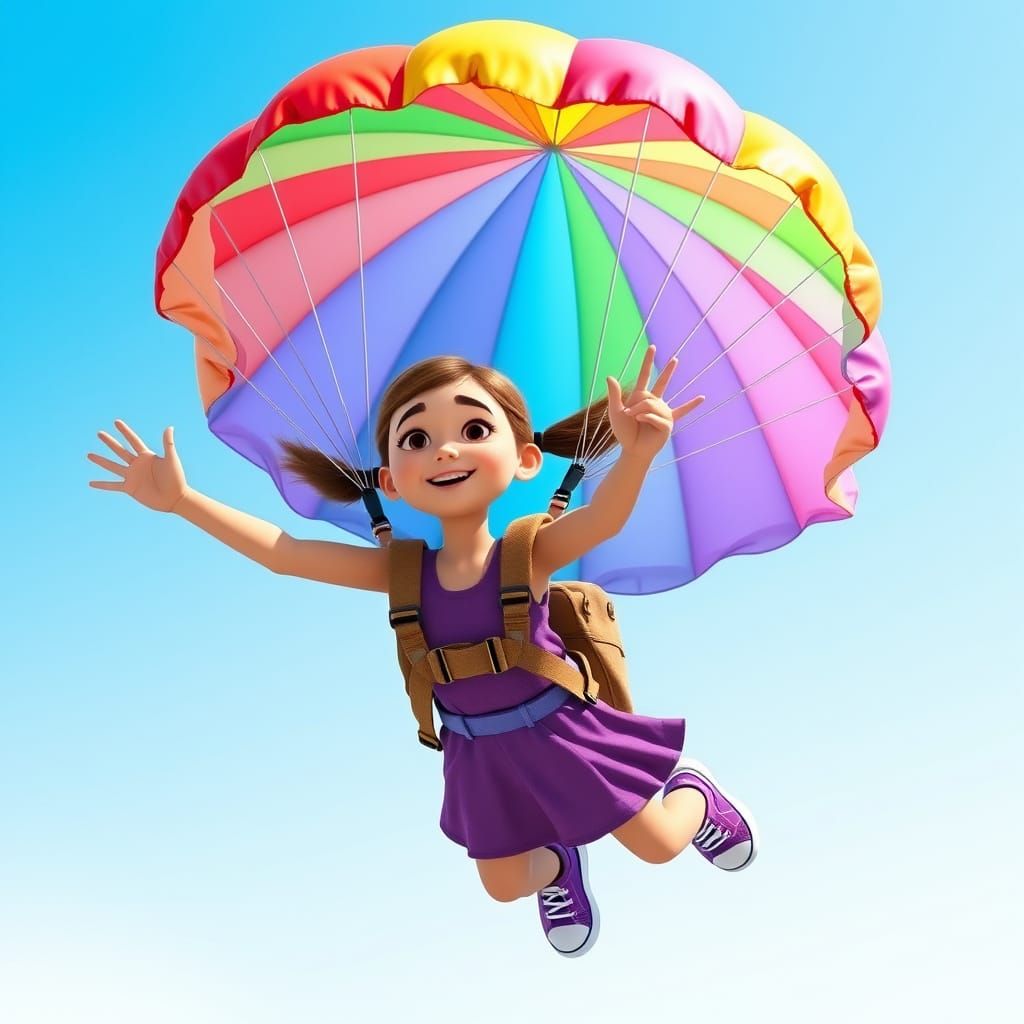 Girl Flying with Parachute in Nick Jr. 3D Style