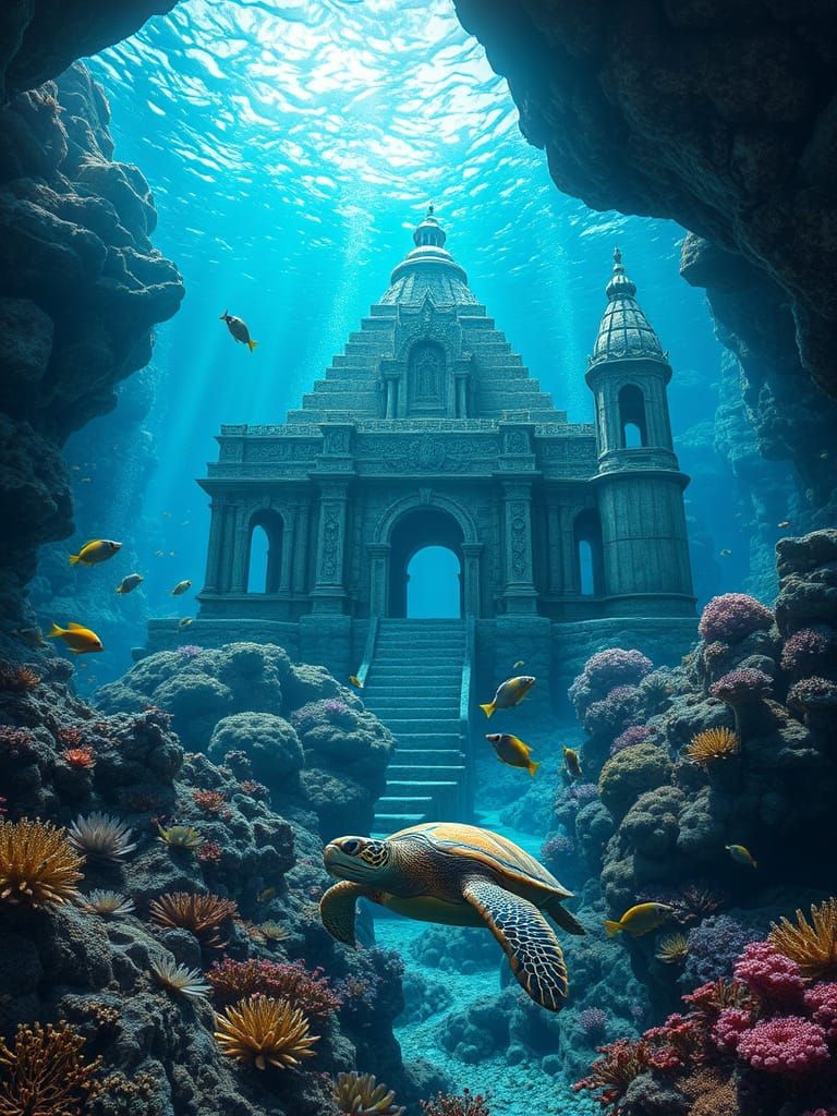 Underwater Atlantis Temple with Reef Wildlife