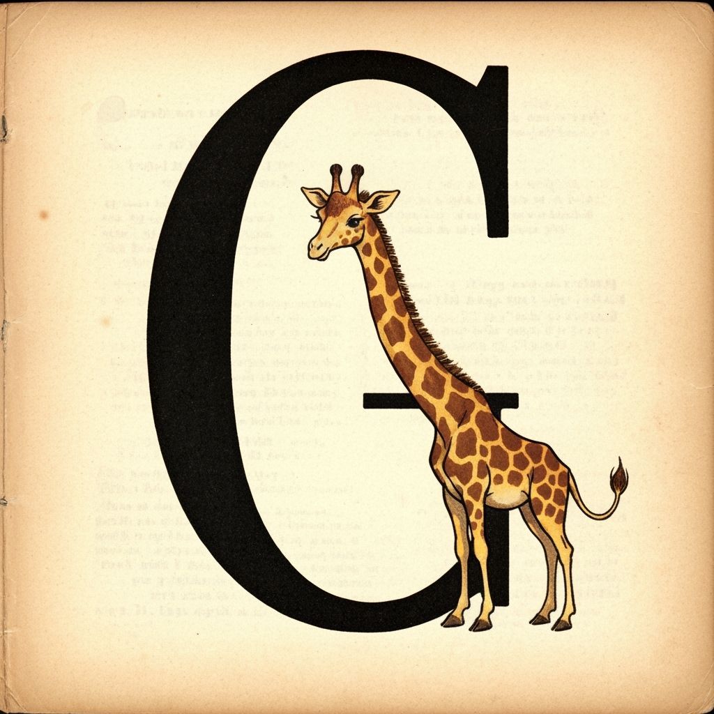 Giraffe and the Letter G: 1920s Illustration