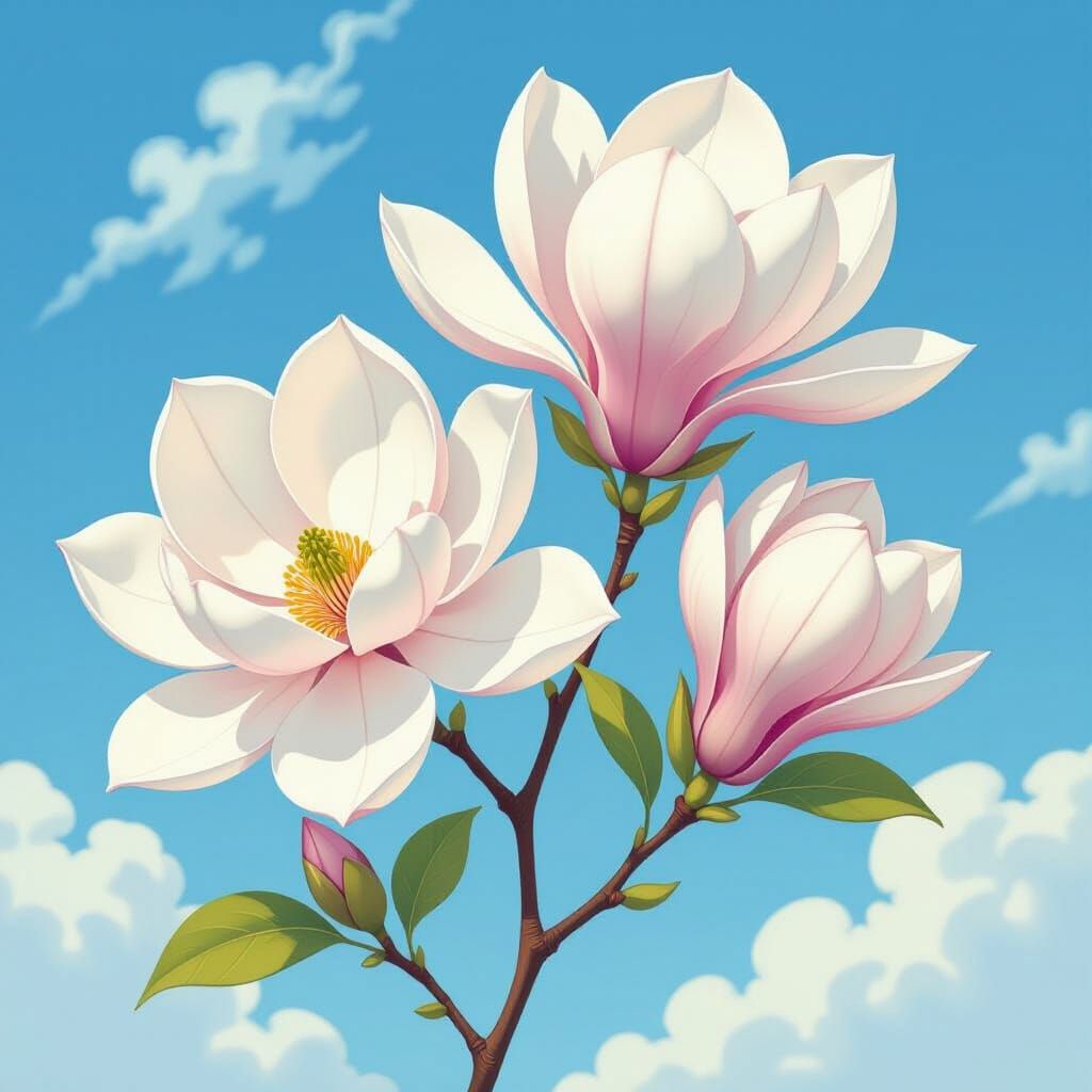 Magnolia Flowers in Watercolor Style