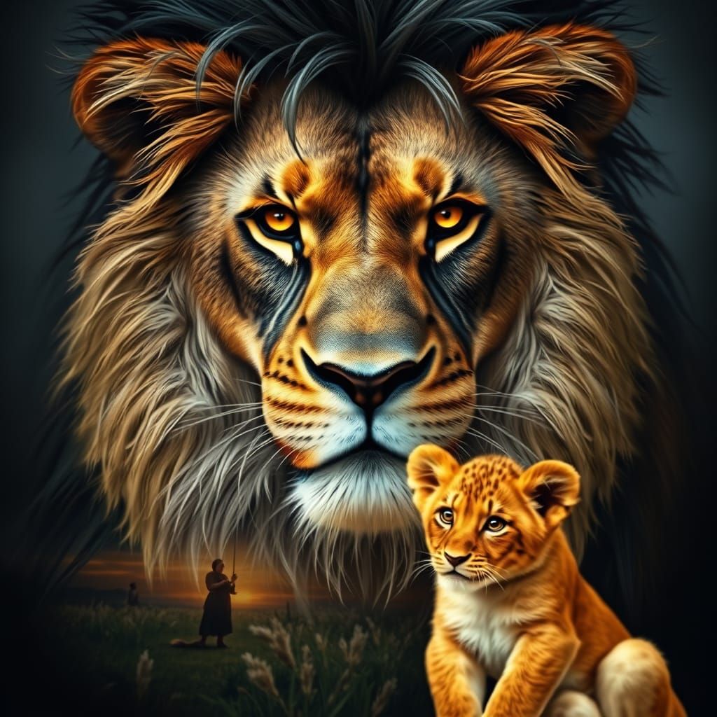 A hyperealistic double exposure of a portrait painting of a ...