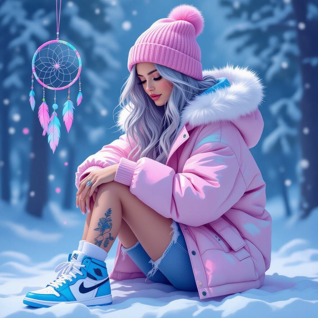 Woman with Dream Catcher Tattoo in Digital Art Style