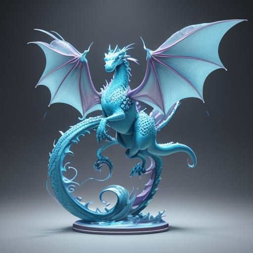 Surreal Ghostly Dragon in Whimsical Dance, Rendered in 3D Di...