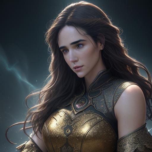 Ethereal Woman with Steampunk Filigree in 16-bit Twilight