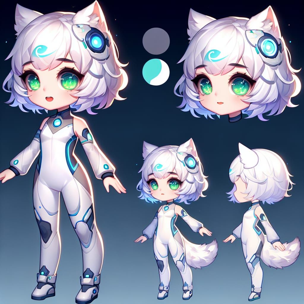 Chibi Cyborg Wolf Girl in Futuristic Style