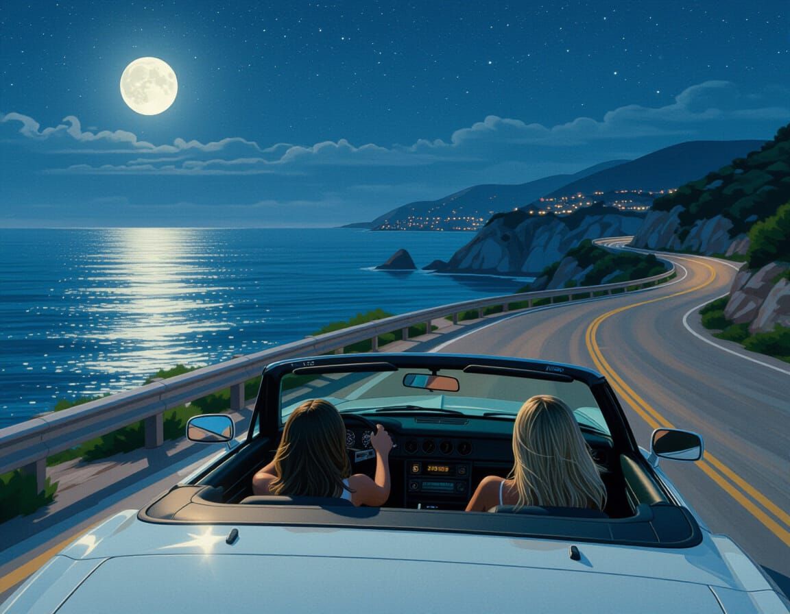 Night Coast Drive in a Convertible
