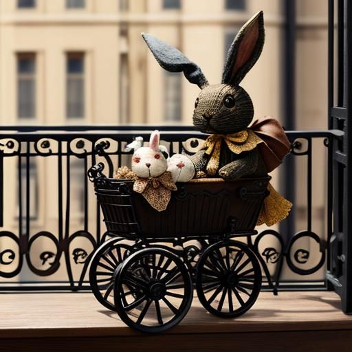 Yarn Rabbit Toy in Steampunk Carriage