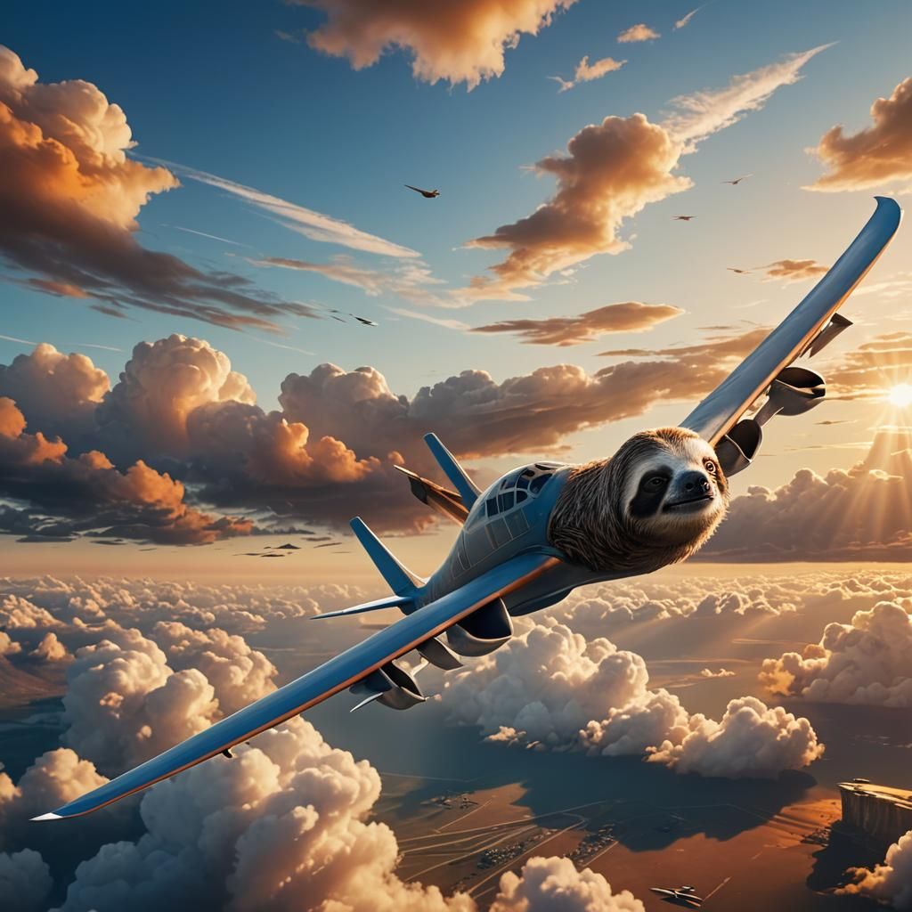 Sloth on Airplane Wing in Hyperrealistic Digital Painting