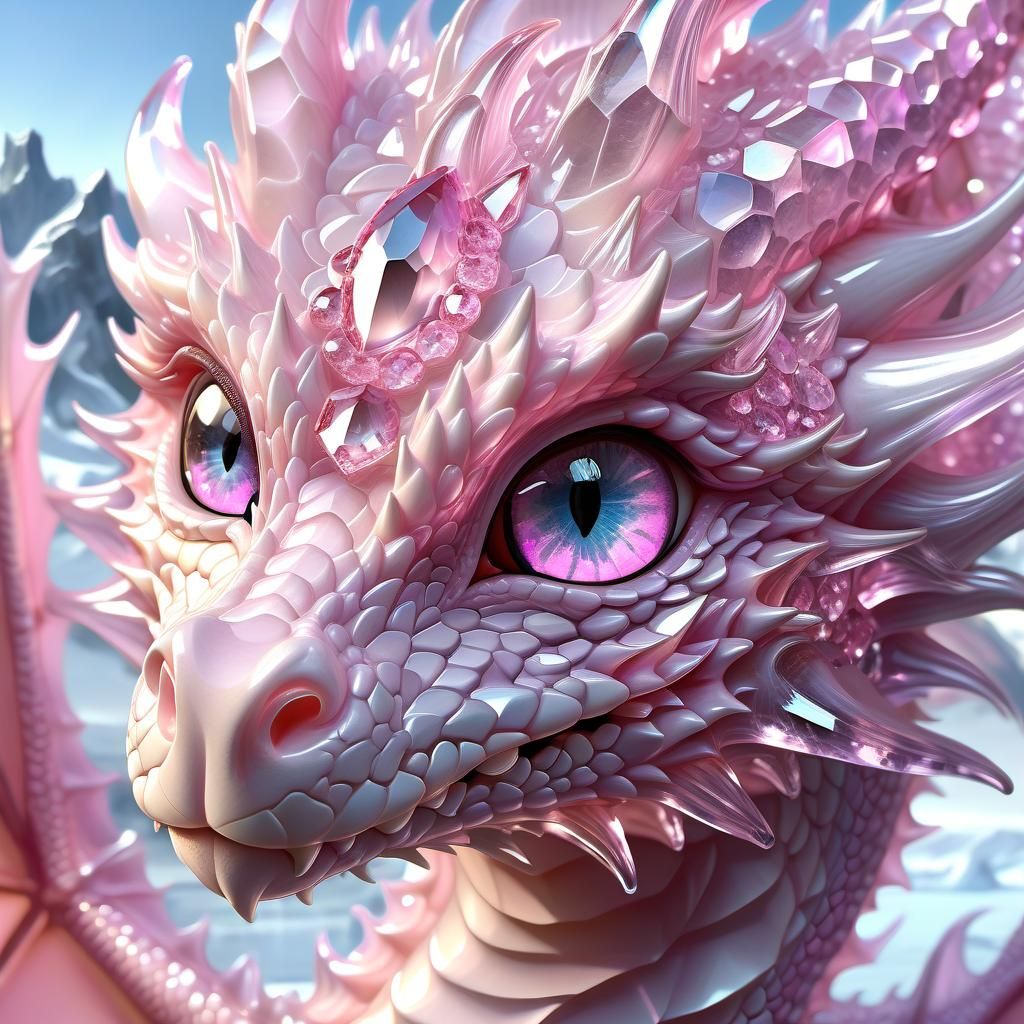 Crystallized Pink Dragon Portrait in Anime Style