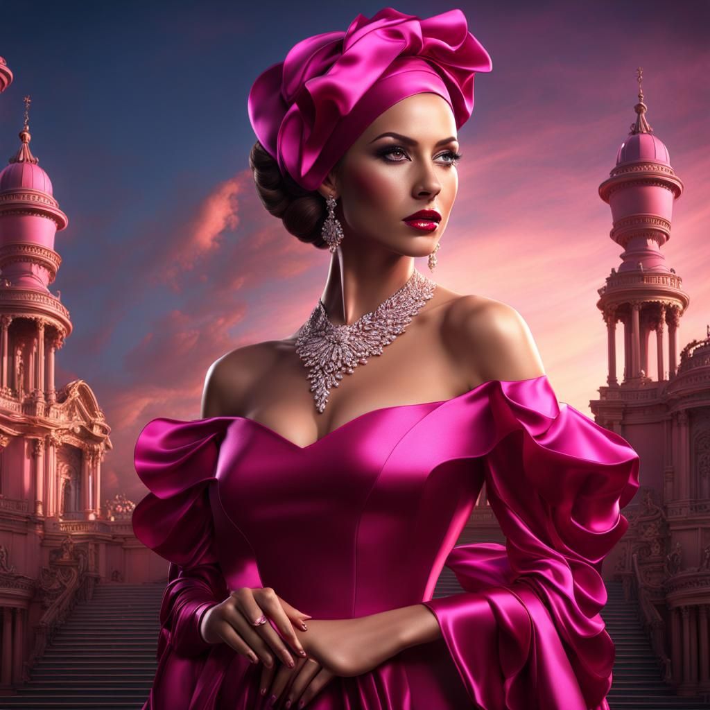 Statuesque Lady in Satin: Photorealistic Super Realism