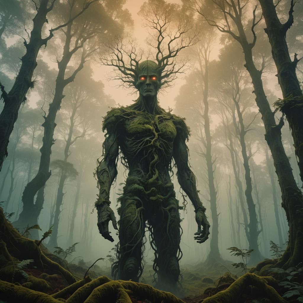 Surreal Fantasy Landscape with Towering Humanoid in Ethereal...