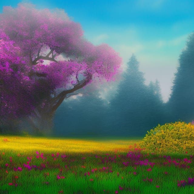 Vibrant Fantasy Flower Field at Dusk